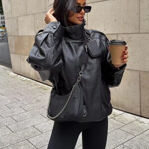 Elegant Black Leather Jacket for Women